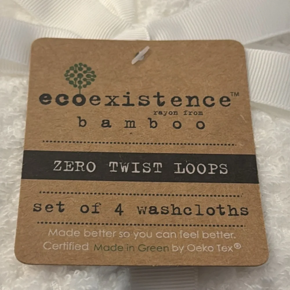 4pc ECOEXISTENCE Bamboo Zero Twist Loops Bath Wash Towel Set - White